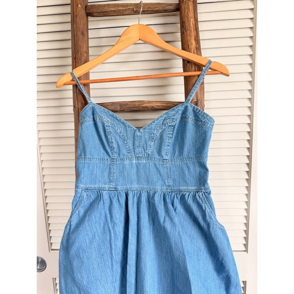 EXPRESS Denim Jean Cami Dress XS Pockets Smocked Back Fit Flare‎ - Picture 3 of 4